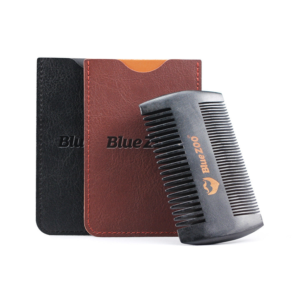 Black Spray Painted Pear Wood Bluezoo Double Sided Beard Comb Beard Portable Comb Care